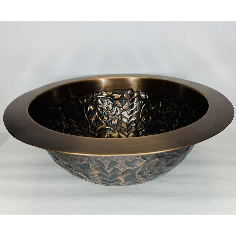 Floral Design Antique Copper Bathroom Sink RS-148-CDM 15" x‎ 6" Over Counter NEW